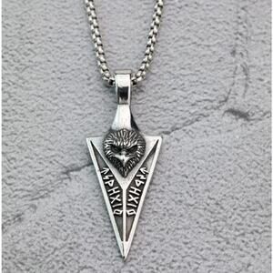 Viking Men's Necklace Stainless Steel Arrowhead Pendant with Runes Eagle